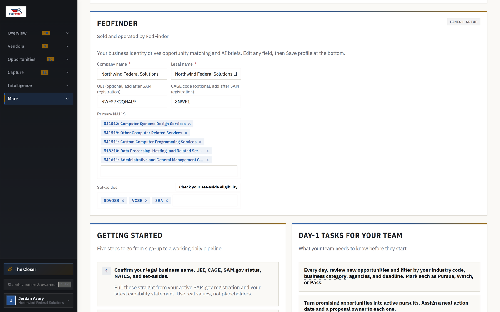 Contractor Setup prefilled from signup