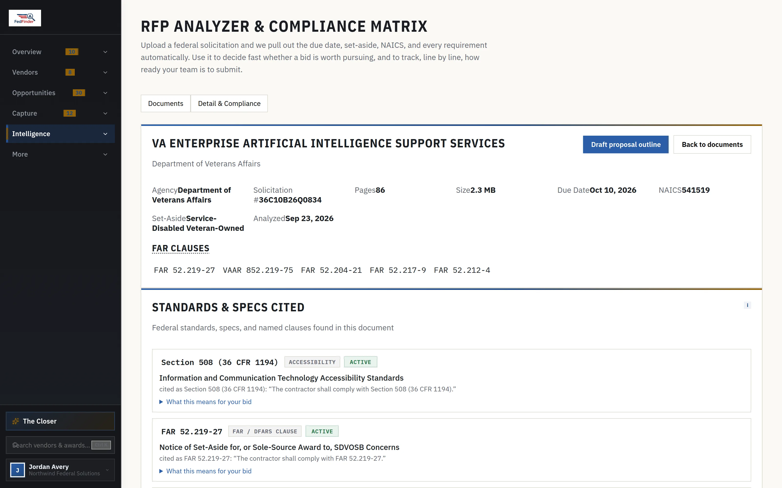 RFP Breakdown with compliance matrix